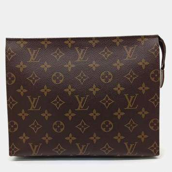 Pre Owned Louis Vuitton Brown Coated Canvas Monogram Pochette Toilette