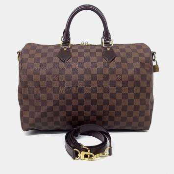 Pre Owned Louis Vuitton Brown Coated Canvas Damier Bandouliere Speedy 35