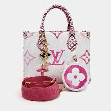 Pre Owned Louis Vuitton OnTheGo Pink White Coated Canvas PM