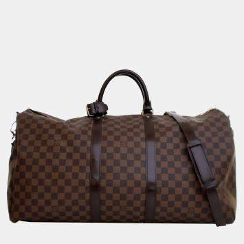Pre Owned Louis Vuitton Brown Damier Ebene Keepall Bandouliere 55