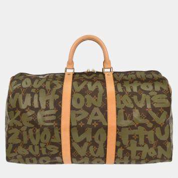 Pre Owned Louis Vuitton Khaki Monogram Graffiti Keepall 50 Duffle Bag