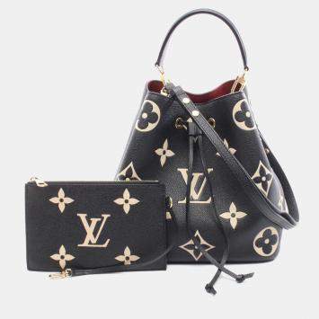 Pre Owned Louis Vuitton Neonoe Mm Two-Tone Handbag In Monogram Empreinte Leather  Black And Beige