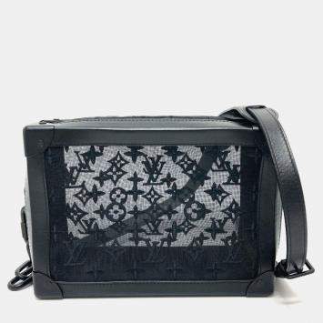 Pre Owned Louis Vuitton  Monogram Embroidered Mesh Soft Trunk 2-Way Shoulder Bag In Mesh/Leather    Black