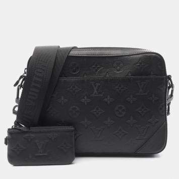 Pre Owned Louis Vuitton Duo Shoulder Bag Leather Monogram Shadow Black