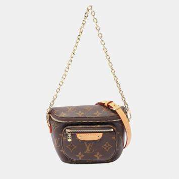 Pre Owned Louis Vuitton Mini Bum Bag Monogram Handbag Coated Canvas Leather Brown