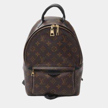 Pre Owned Louis Vuitton Palm Springs Backpack Pm Coated Canvas Leather Monogram Brown Black