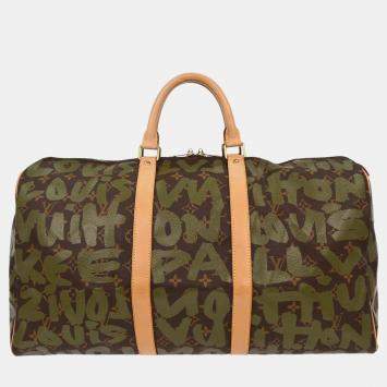 Pre Owned Louis Vuitton Khaki Monogram Graffiti Keepall 50 Duffle Bag