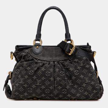 Pre Owned Louis Vuitton Black Monogram Denim Neo Cabby MM