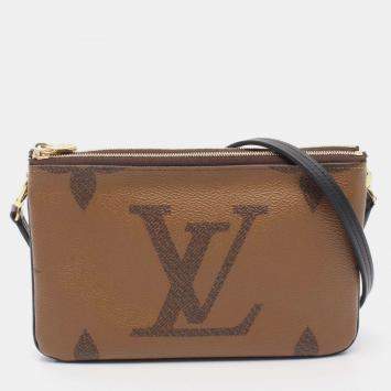 Pre Owned Louis Vuitton Brown Monogram Giant Reverse Double Zip Pochette