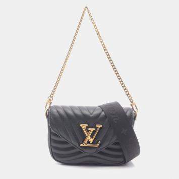 Pre Owned Louis Vuitton Lockme Chain Black Grained Calfskin Leather Shoulder Bag