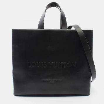 Pre Owned Louis Vuitton Shopper MM Black Leather Tote Bag