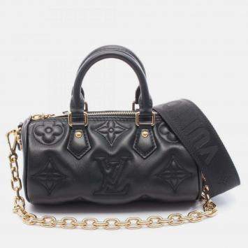 Pre Owned Louis Vuitton Papillon Bb Bubblegram Handbag Leather Black