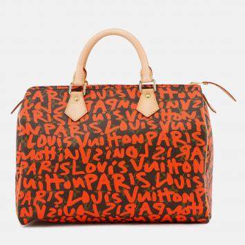 Pre Owned Louis Vuitton Speedy Orange/Brown Monogram Graffiti Size 30