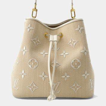 Pre Owned Louis Vuitton Monogram Cotton By The Pool Neo Noe Mm Shoulder Bag Beige White