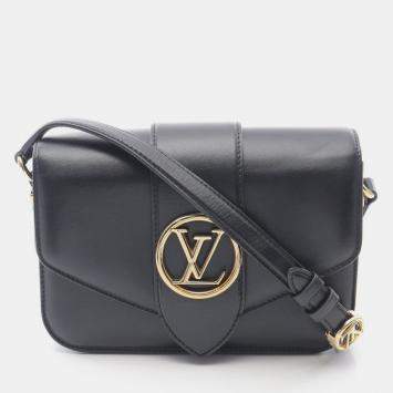 Pre Owned Louis Vuitton LV Pont9 Black Leather Shoulder Bag 