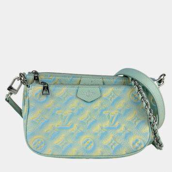 Pre Owned Louis Vuitton Monogram Empreinte Multi Shoulder Bag Pochette Accessoires Empreinte Green Blue Yellow Silver