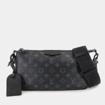 Pre Owned Louis Vuitton Monogram Eclipse Pochette Accessoire Xl Shoulder Bag Black