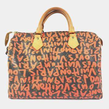 Pre Owned Louis Vuitton Monogram Graffiti Speedy 30 Bag Handbag Mini Boston Canvas Orange