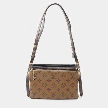 Pre Owned Louis Vuitton Pochette Shoulder Bag Coated Canvas Lamb Leather Monogram Reverse Black Brown
