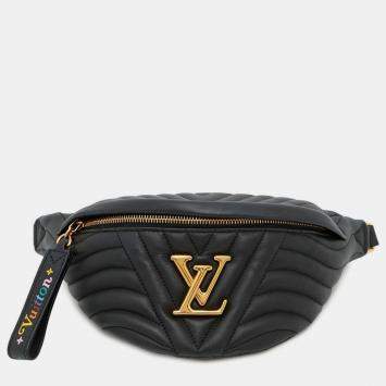 Pre Owned Louis Vuitton New Wave Bum Bag Calfskin Leather Black