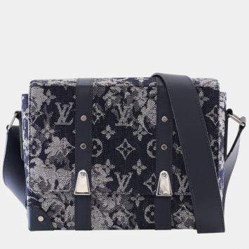 Pre Owned Louis Vuitton Navy Blue Monogram Tapestry Trunk Messenger