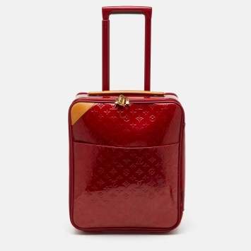 Pre Owned Louis Vuitton Rouge Grenadine Monogram Vernis Pegase 45 Trolley Luggage