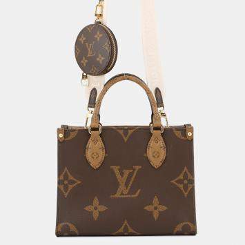 Pre Owned Louis Vuitton On-The-Go PM Brown Beige Monogram Reverse Giant Canvas Tote Bag
