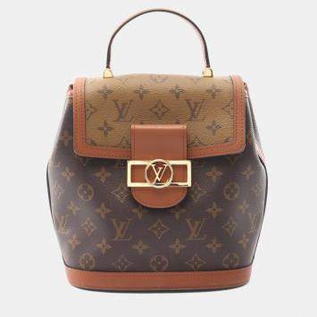 Pre Owned Louis Vuitton Dauphine Brown Monogram Reverse Coated Canvas, Leather Backpack