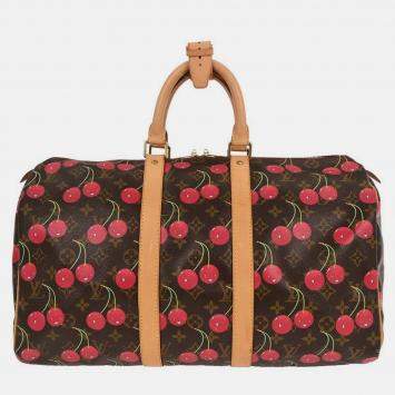 Pre Owned Louis Vuitton Keepall 45 Brown Red Monogram Canvas Duffle Bag