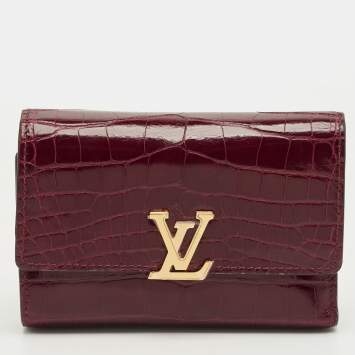 Pre Owned Louis Vuitton Burgundy Crocodile Capucines Compact Wallet