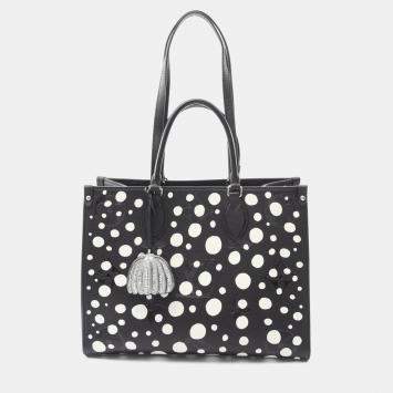 Pre Owned Louis Vuitton x Yayoi Kusama OnTheGo MM Black Monogram Empreinte Leather Tote Bag