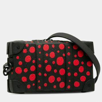 Pre Owned Louis Vuitton X Yayoi Kusama Monogram Dot Soft Trunk Black Red Leather Wallet on Chain Bag