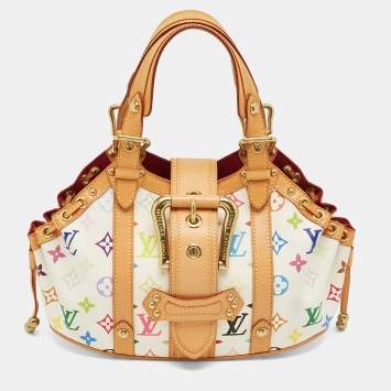 Pre Owned Louis Vuitton White Monogram Multicolore Canvas Theda GM Bag