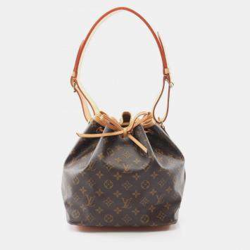 Pre Owned Louis Vuitton Petit Noe Brown Canvas and  Leather Shoulder Bag