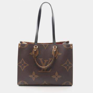 Pre Owned Louis Vuitton On The Go MM Brown Coated Canvas Totes Bag