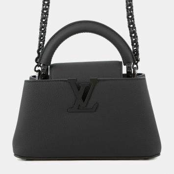 Pre Owned Louis Vuitton Capucines EW Mini Black Taurillon Leather Top Handle Bag