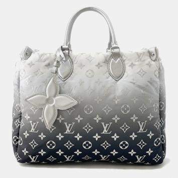Pre Owned Louis Vuitton LV Ski Onthego MM Blue White Monogram Nylon Tote Bag