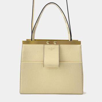 Pre Owned Louis Vuitton City Frame Yellow Taiga Calfskin Leather Top Handle Bag