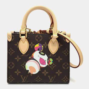 Pre Owned Louis Vuitton On The Go Takashi Murakami Panda Bb Brown Monogram Canvas Tote Bag