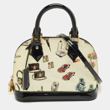 Pre Owned Louis Vuitton Black Monogram Vernis Stickers Alma BB Bag