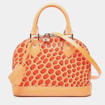 Pre Owned Louis Vuitton Orange Monogram Vernis Jungle Dots Alma BB