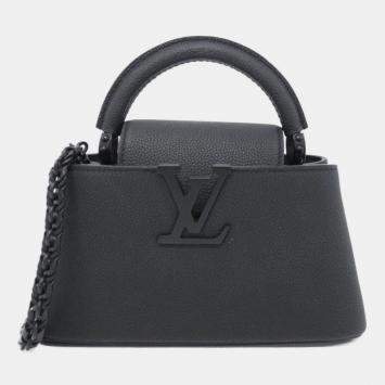 Pre Owned Louis Vuitton Capucines EW Black Calf Leather Mini Handbag