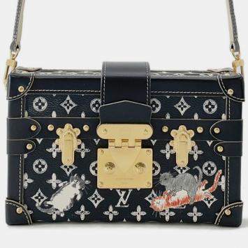 Pre Owned Louis Vuitton Monogram Catgram Petite Malle Shoulder Bag Clutch In Black