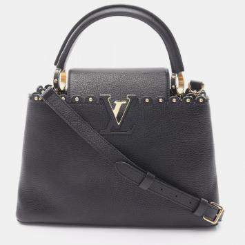 Pre Owned Louis Vuitton Capucines Pm Handbag In Taurillon Leather Black