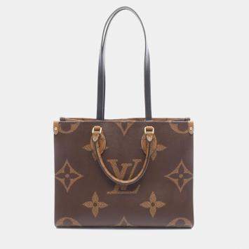 Pre Owned Louis Vuitton On The Go MM Brown Monogram Giant Reverse Canvas Tote Bag