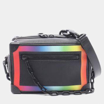 Pre Owned Louis Vuitton Mini Soft Trunk Noir Taiga Rainbow Leather Crossbody Bag