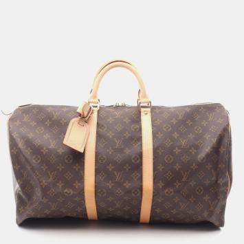 Pre Owned Louis Vuitton Keepall 55 Brown Monogram Coated Canvas Travel Bag