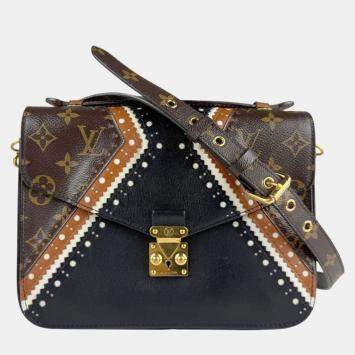 Pre Owned Louis Vuitton Monogram Metis MM Shoulder Bag In Canvas And Leather Brown Black Gold