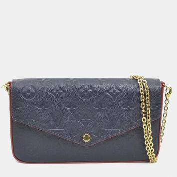 Pre Owned Louis Vuitton Monogram Empreinte Shoulder Bag Chain Wallet And Pochette Felice In Navy Gold