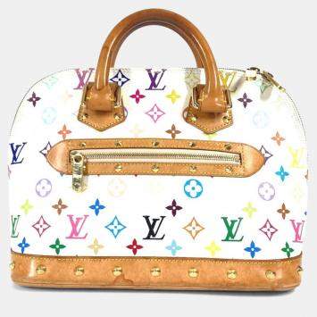Pre Owned Louis Vuitton Monogram Multicolore Alma Tote Bag With Studs Canvas Blanc White